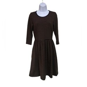 🔥Love Hanna Andersson Black Brown Striped Elisabeth Dress M Pockets